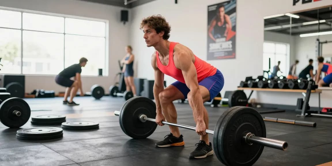 Astera Shop fitness atmosphere showcasing athlete performing deadlift in modern gym.