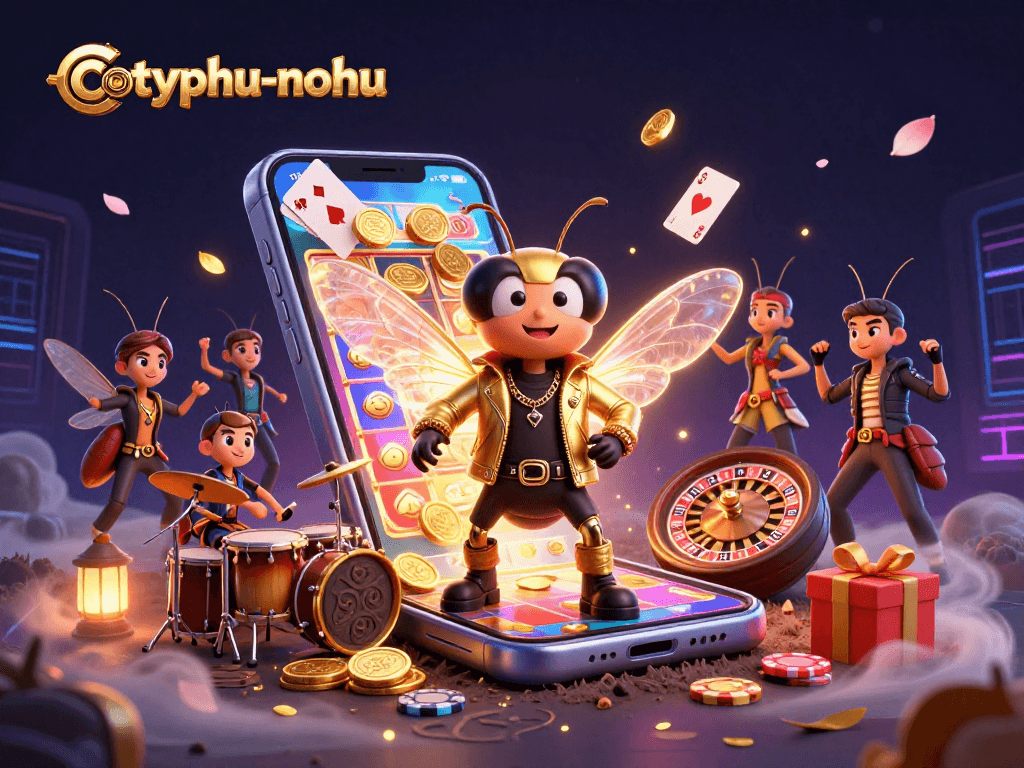 Cotyphu-nohu enhances gameplay excitement with a vibrant 3D casino rock star illustration.
