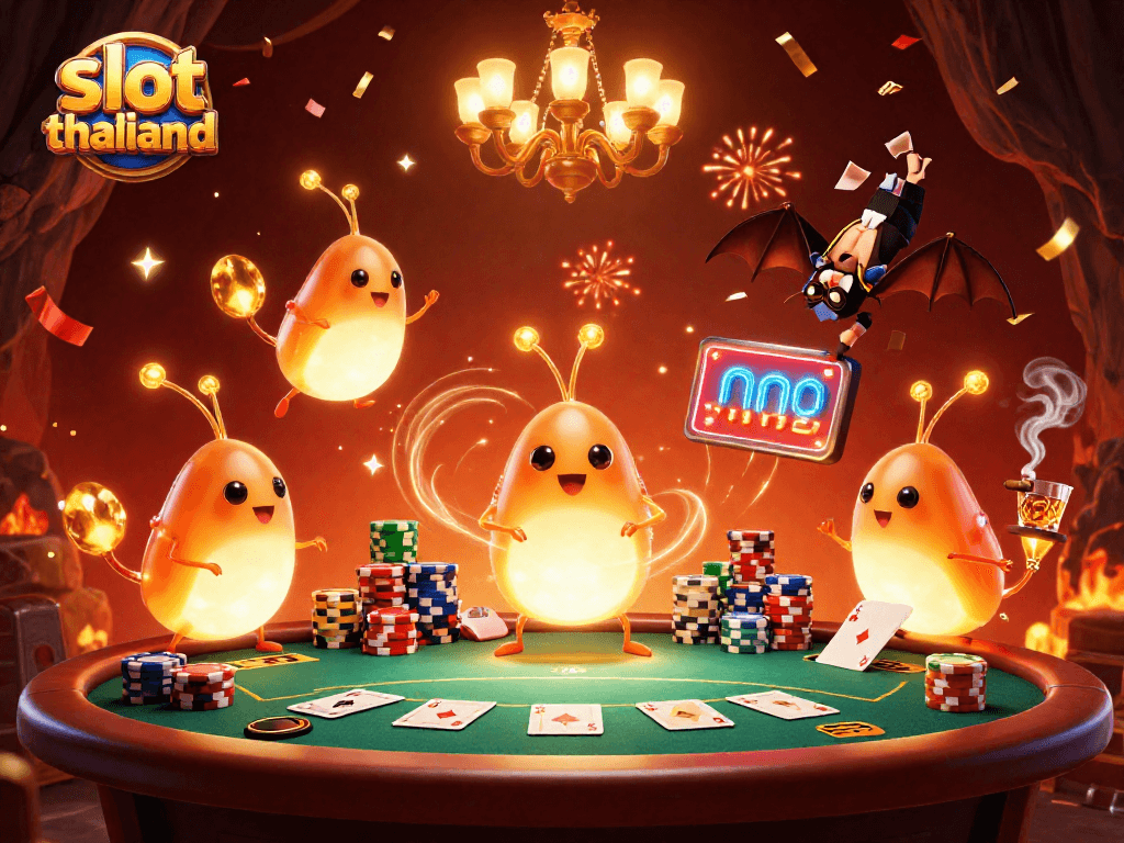 Enjoy slot thailand action in a vibrant casino scene with glowworms and a bat dealer.