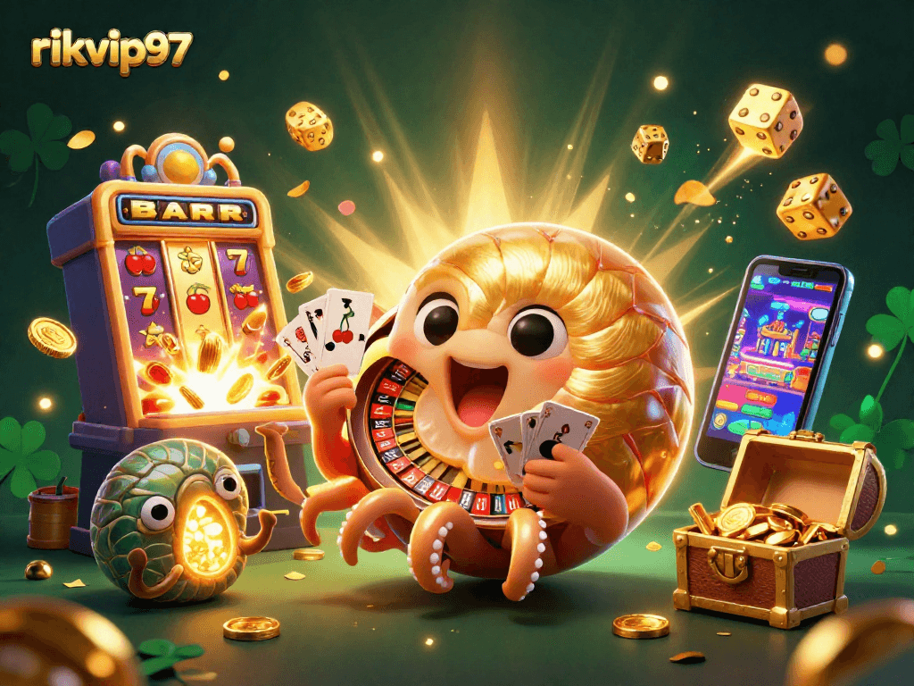 Experience thrilling gameplay with rikvip97 at a vibrant casino scene featuring a giant nautilus roulette wheel.