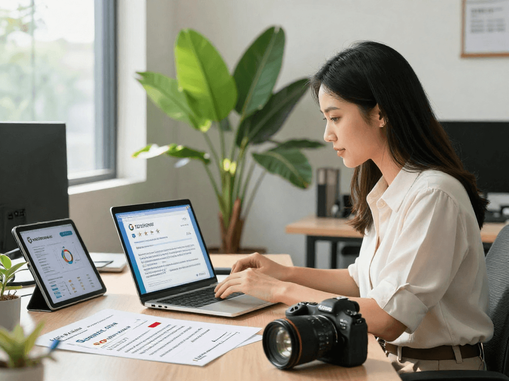 Boost your Google visibility by buying Google reviews Singapore in a modern office setting.