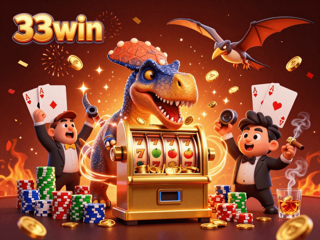 Experience winning moments at 33win with a pachycephalosaurus jackpot celebration in a vibrant casino.