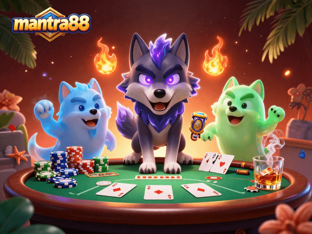 Experience thrilling gameplay with mantra88 featuring ghostly wolves and poker excitement.