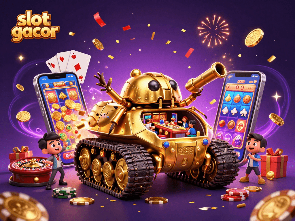Engage with slot gacor thrills showcased in a vibrant casino scene bursting with excitement.