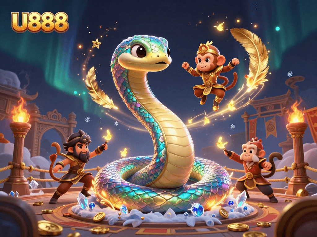 Experience thrilling gameplay at U888 with an epic clash among colorful characters and dynamic casino elements.