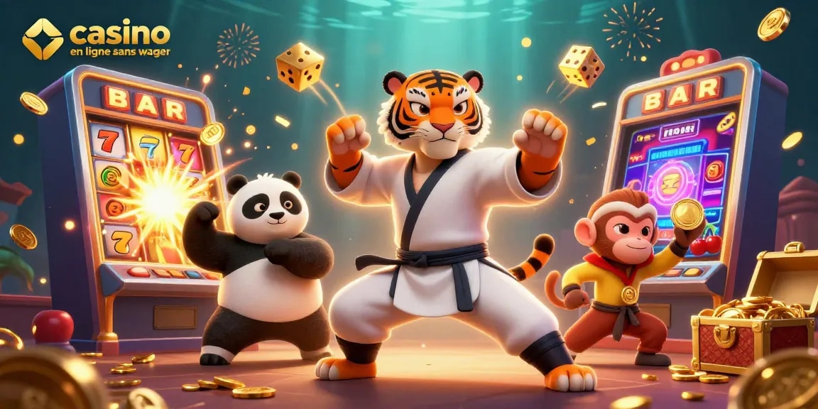 Vivez l'excitation des jeux dans un casino en ligne sans wager avec un tigre kung fu, un panda et un singe