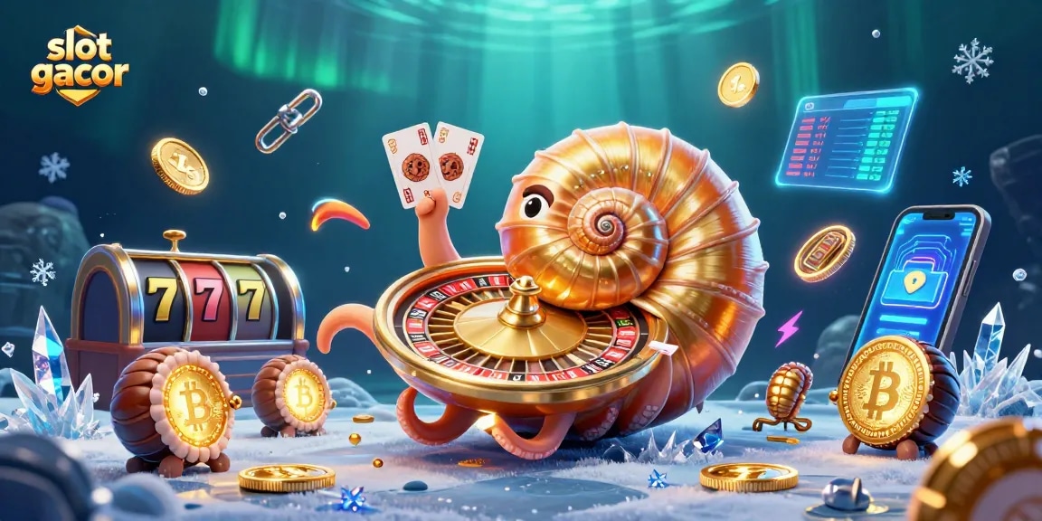 Engage with slot gacor action featuring an ancient nautilus, glowing ammonites, and vibrant cryptocurrencies.