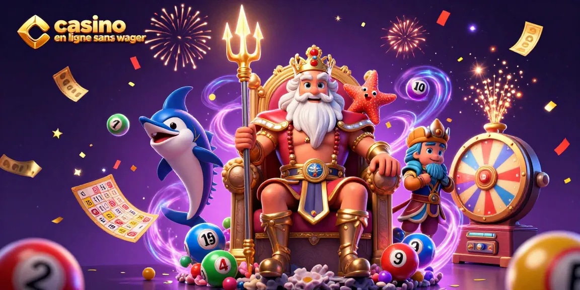 Images de casino en ligne sans wager avec le roi Neptune et des lots captivants.