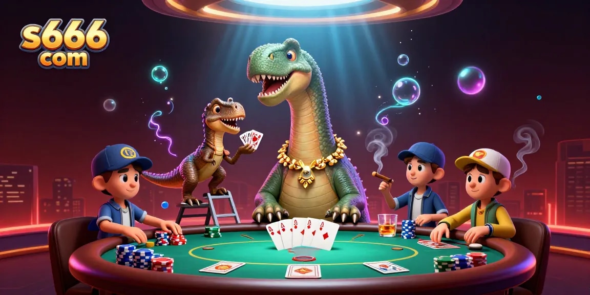 Join the fun at s666 com with an epic poker showdown featuring a giant brontosaurus.