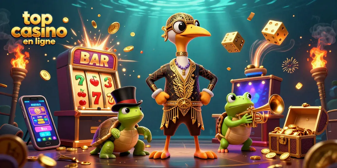 Illustration 3D vibrante d'un meilleur casino en ligne dans un bar, avec des personnages animés et des éléments de jeu.