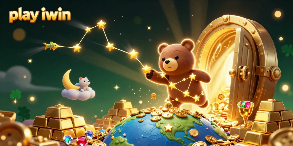Play iwin in a dazzling 3D casino scene with stars, coins, and gems.