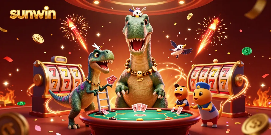 Participate in thrilling casino action with Sunwin's stunning 3D scene featuring dynamic characters and vibrant game elements.