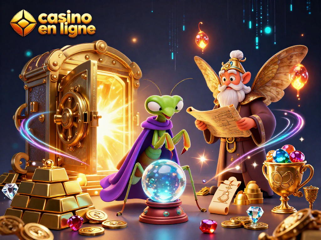 Jouer au casino en ligne avec des personnages mystiques et des éléments de trésor scintillants.