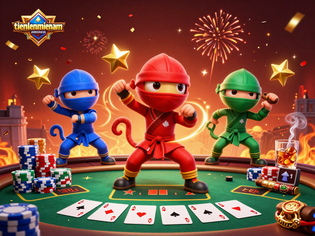 Engage in synchronized poker action with chameleon ninjas in the vibrant world of tienlenmiennam.