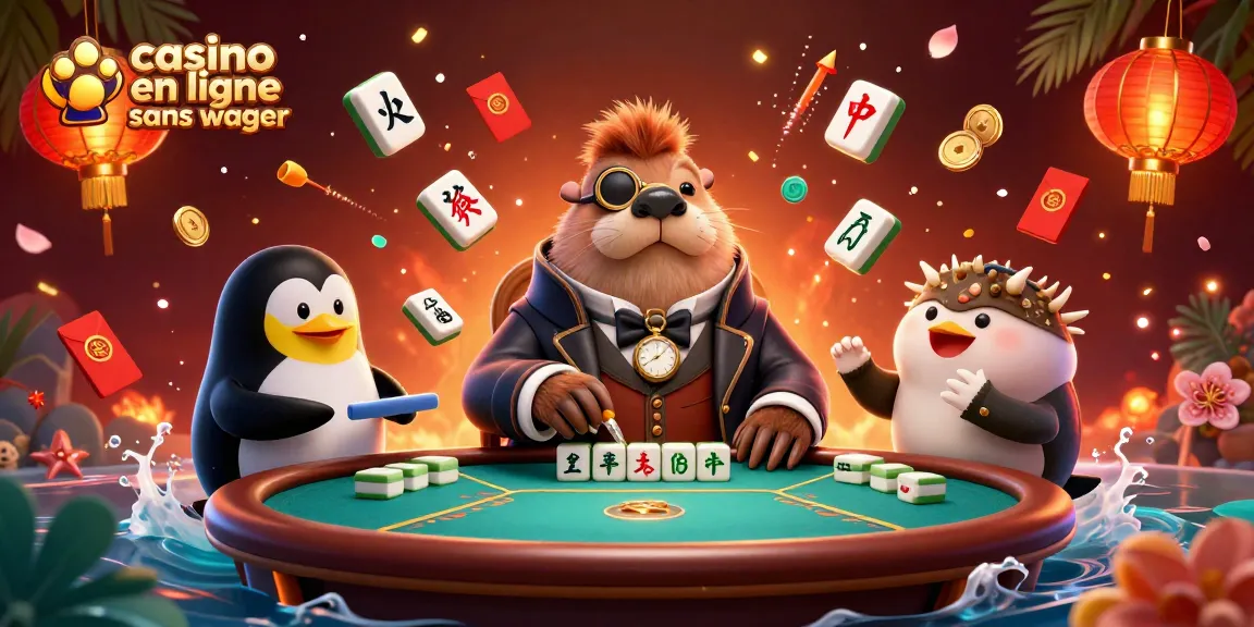 Jouez aux jeux de casino en ligne sans wager avec un groupe dynamique comprenant un morse et un dealer, illustré en 3D.
