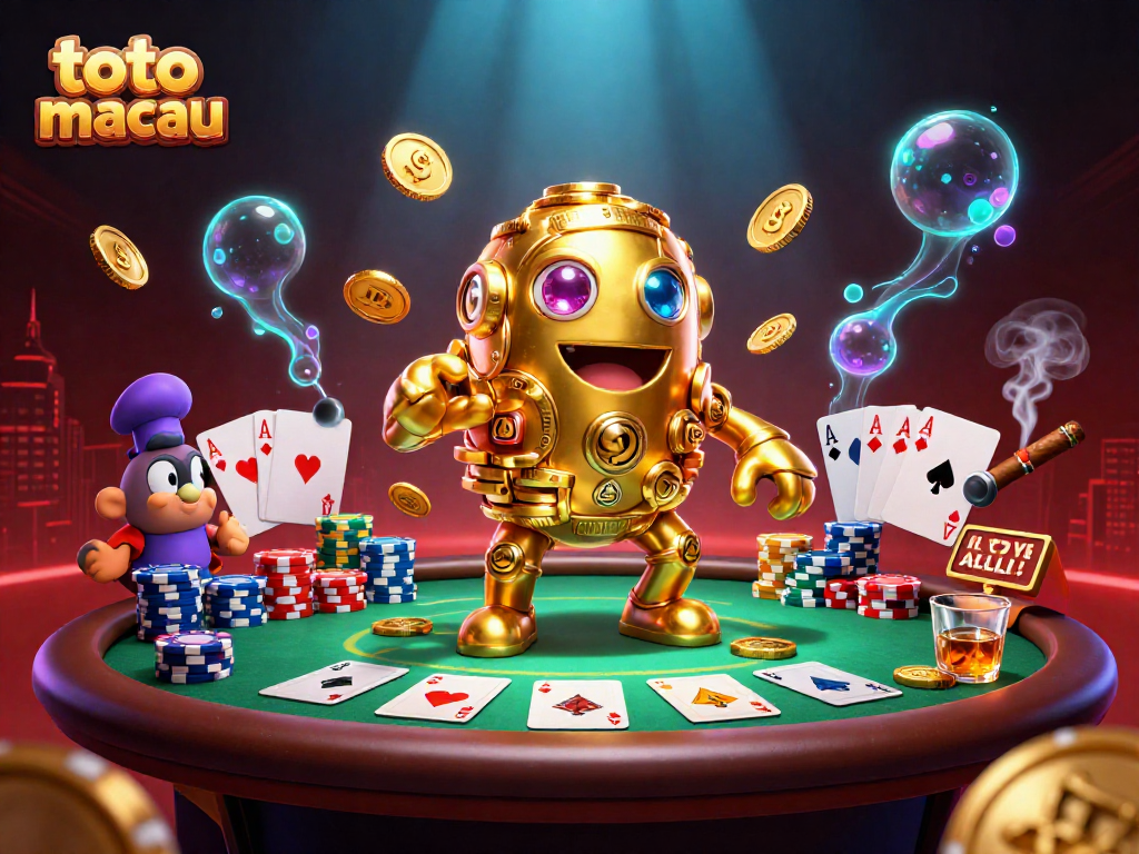 Experience the excitement of toto macau with a vibrant scene showcasing 3D characters and gambling elements.