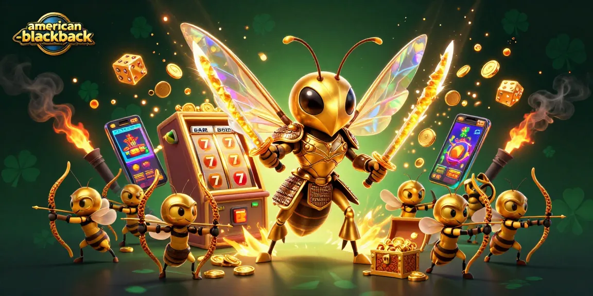 Experience the excitement of american-blackjack with a vibrant 3D casino scene featuring a golden hornet samurai.