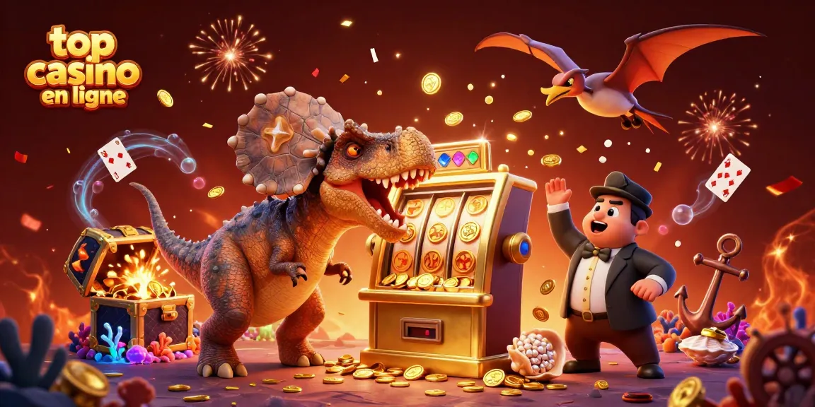 Visualisation dynamique d'un meilleur casino en ligne où un pachycephalosaurus fait exploser une machine à sous dorée, attirant des pièces d'or.