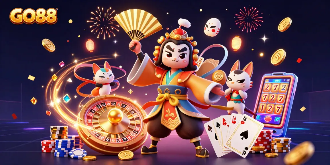 Spin to win at GO88 with dazzling characters, golden coins, and festive atmosphere!
