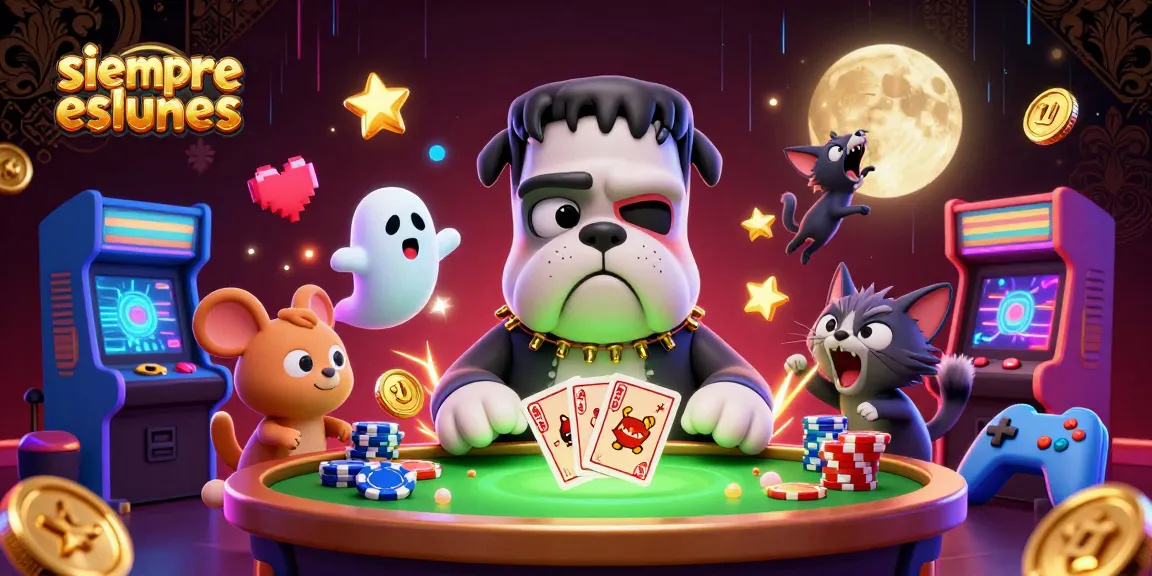Engage with siempreeslunes at a spooky casino table with charming 3D characters and vibrant gaming elements.
