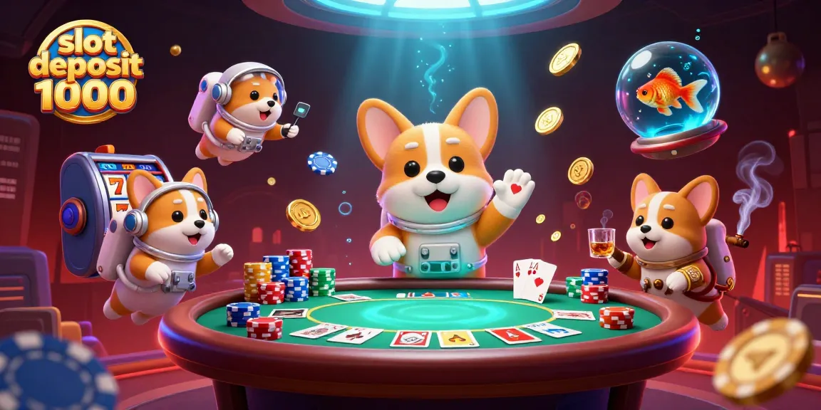 Engage with exciting slot deposit 1000 offers featuring lively characters in a dynamic casino scene.