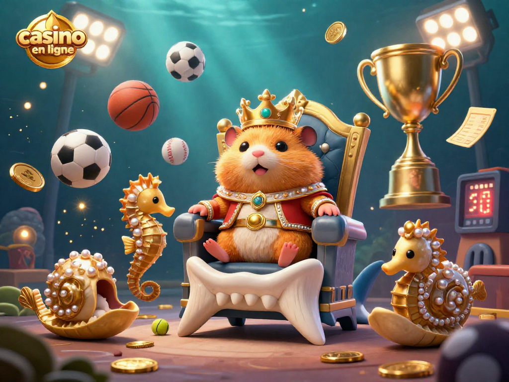 Rejoignez le roi hamster doré dans un trône de dents de mégalodon tout en explorant les jeux de casino en ligne.