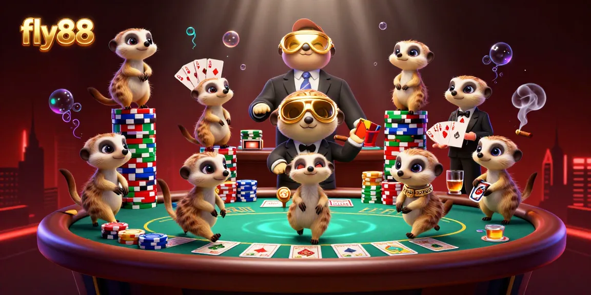 Experience the excitement of fly88 with dynamic meerkat casino operations in a vibrant, detailed scene.