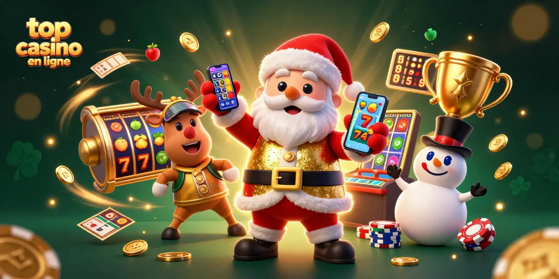 Jouez dans le meilleur casino en ligne avec Santa et ses amis dans une scène festive en 3D.