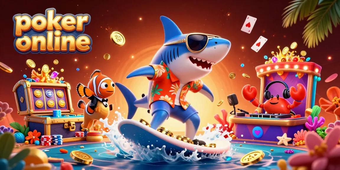 Jouez au poker en ligne avec ce groupe amusant d'animaux marins au milieu d'une scène dynamique.