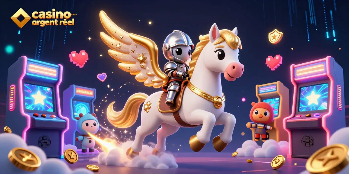 Jouez au casino en ligne argent réel avec une illustration dynamique de jeux animés et de personnages fantastiques.