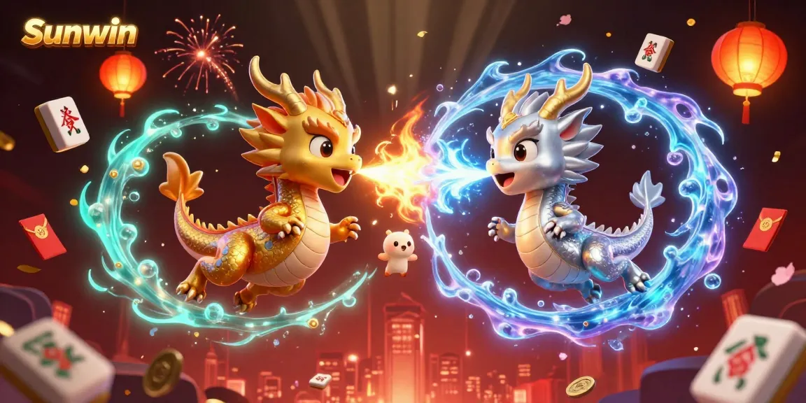 Experience thrilling action with Sunwin's interactive features amidst vibrant dragons and casino elements.