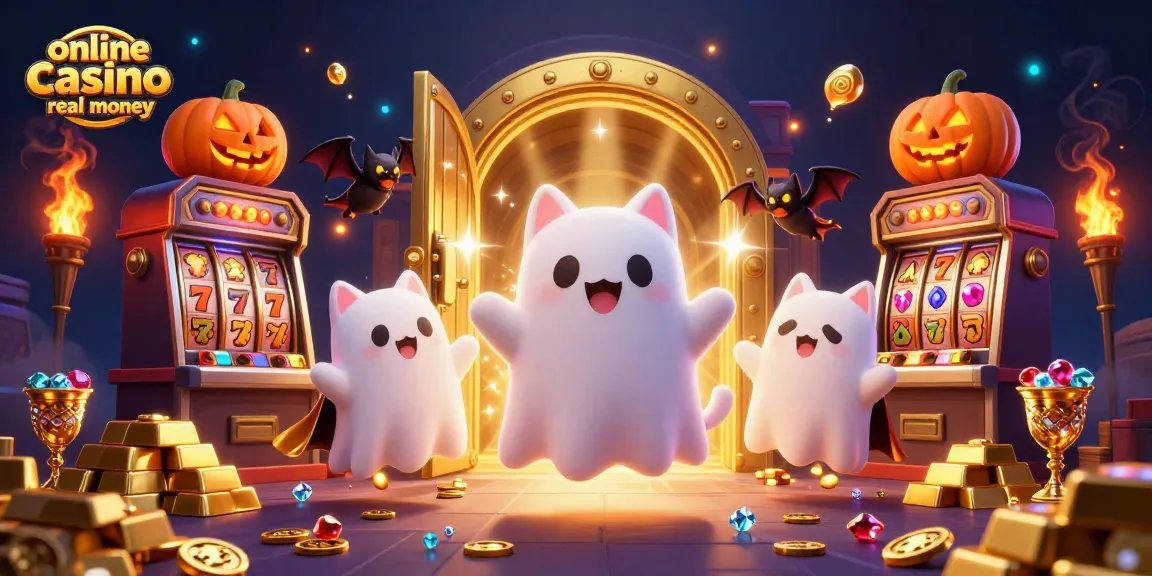 Experience immersive online casino real money gaming with whimsical characters in a haunted mansion.