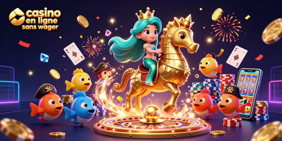 Profitez d'un casino en ligne sans wager avec une princesse sirène et un hippocampe doré.