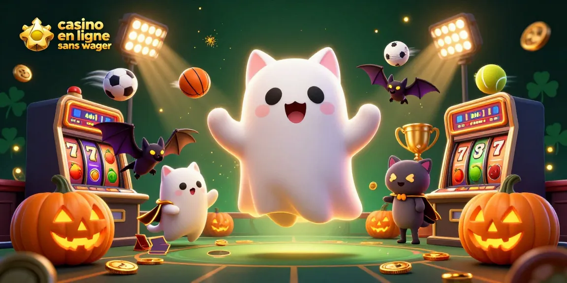 Les jeux de casino en ligne sans wager s'animent avec un chat fantôme amusant et un vampire volant dans un cadre vibrant.