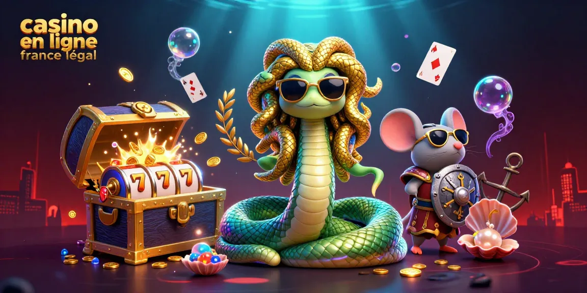 Illustration d'un casino en ligne France légal avec des personnages fantasy jouant aux machines à sous.