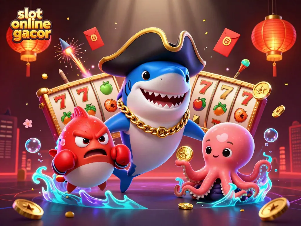 Engage with the thrilling slot online gacor experience featuring vibrant characters and casino elements.