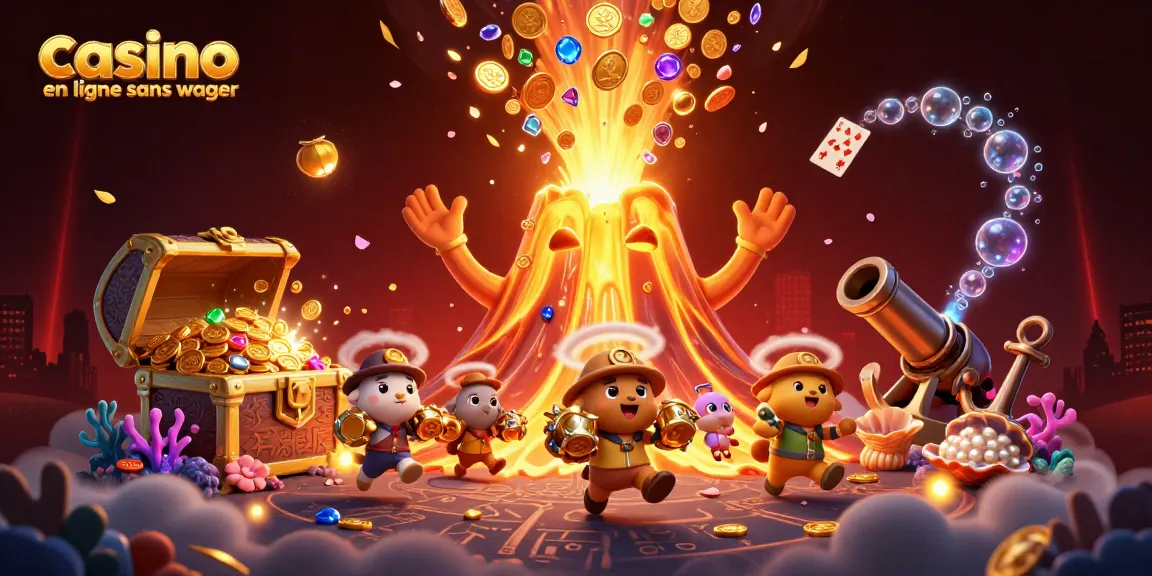 Profitez d'un casino en ligne sans wager avec cette illustration captivante du volcan doré éruptif.