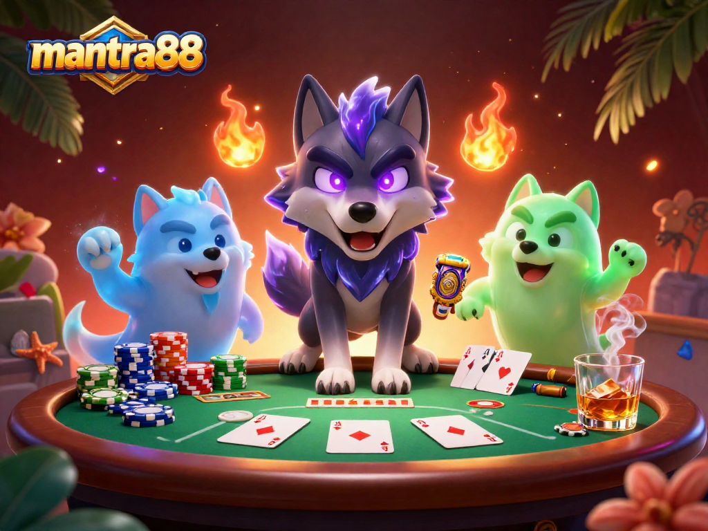Experience thrilling gameplay with mantra88 featuring ghostly wolves and poker excitement.