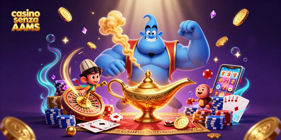 Vinci nei casino senza AAMS, godendo di slot e giochi emozionanti in un'illustrazione vibrante.