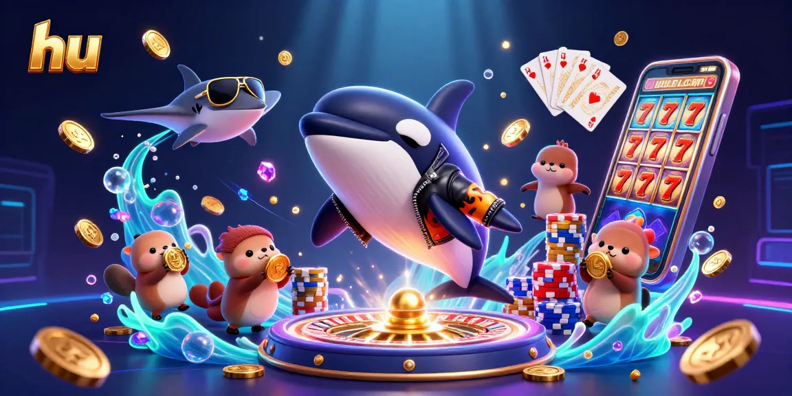 Join the excitement at hu as our orca whale jumps for golden coins in a vibrant underwater casino scene.