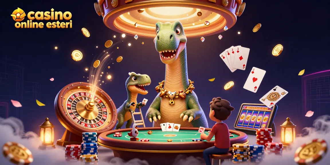 Giocare nei casino online esteri: brontosauro gigante e raptor al tavolo da poker, nella giungla dei giochi d'azzardo.