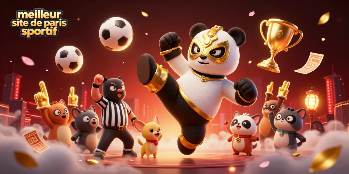 Meilleur site de paris sportif : ambiance dynamique avec panda lutteur et chihuahua arbitre.