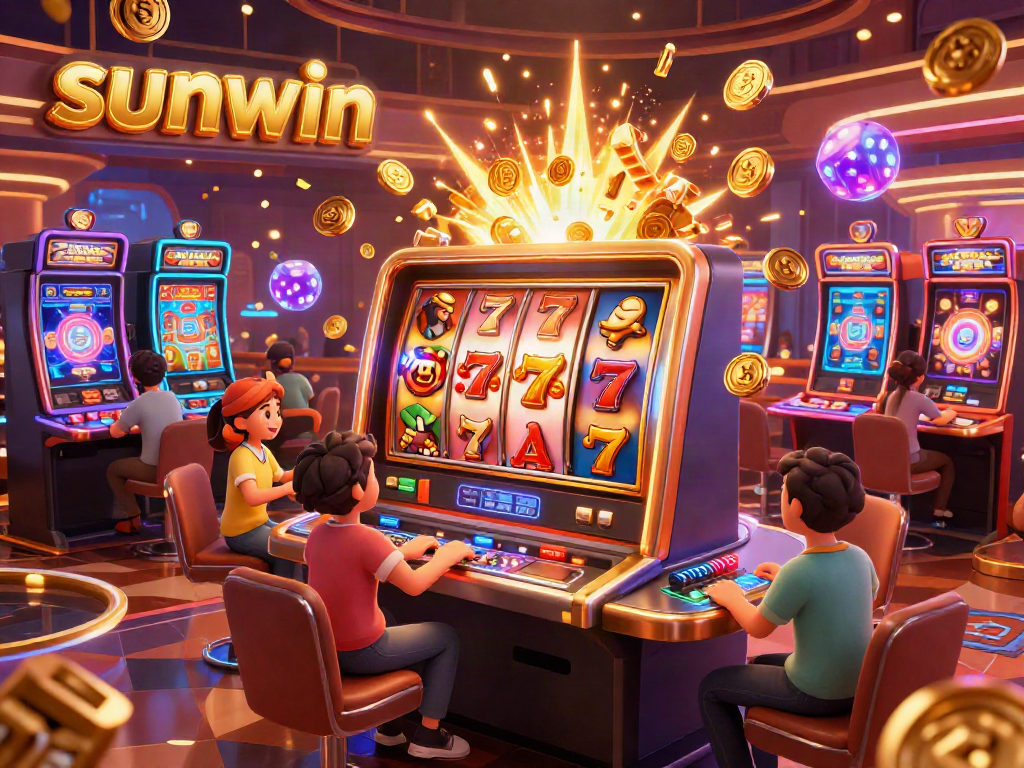 Experience sunwin's thrilling gameplay with players celebrating wins in an exciting casino setting.