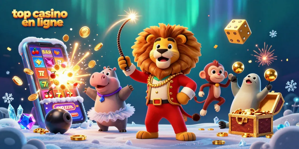 Illustration captivante montrant des personnages de casino animés, mettant en scène top casino en ligne avec ambiance festive.