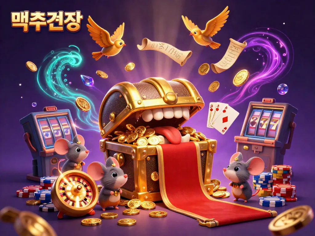 Engage in 먹튀검증 with a dynamic 3D casino illustration showcasing treasure and game elements.