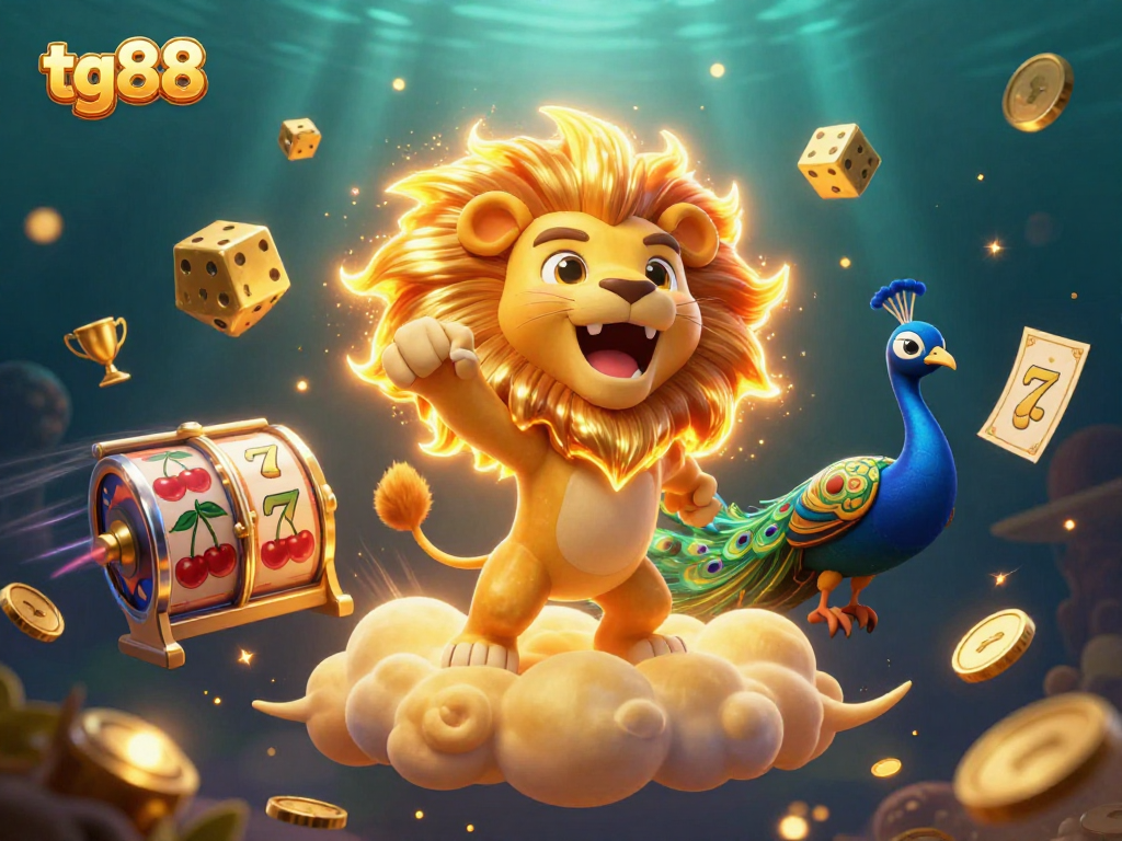 Experience thrilling slots at tg88 with dynamic sun lion, golden dice, and slot reels.