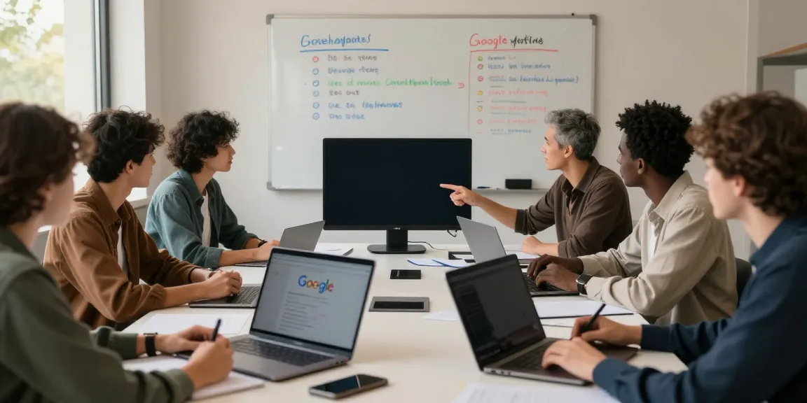 A collaborative meeting discussing rokok88 and Google algorithm updates in a modern workspace.