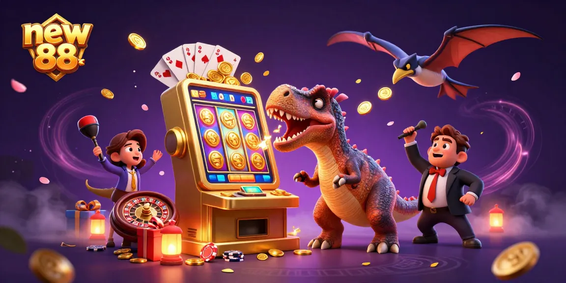 Experience winning with new 88 as a cartoon pachycephalosaurus activates a slot machine jackpot!