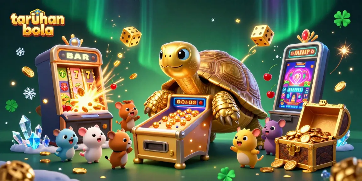 Excited players enjoy taruhan bola at a colorful casino with dynamic betting elements and festive atmosphere.