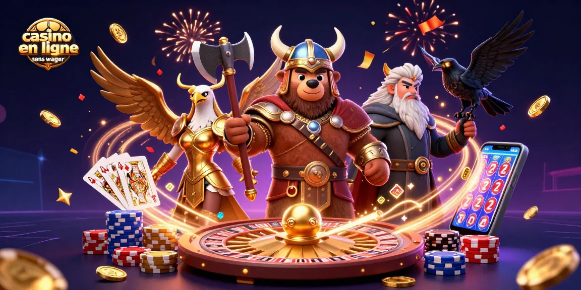 Image d'illustration animée de casino en ligne sans wager avec un ours viking et une aigle valkyrie.